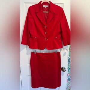 NWT Tahari Arthur S. Levine two piece skirt set blazer suit cherry red 16 XL
